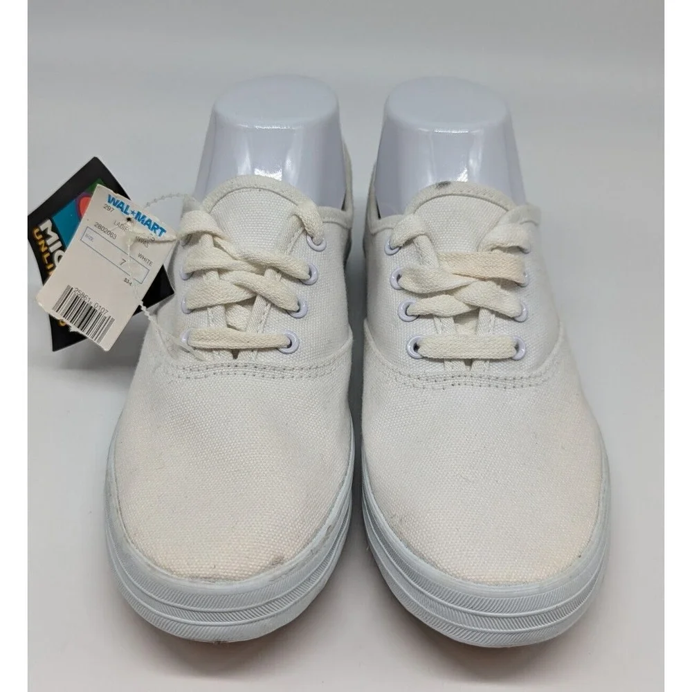 Vtg Mickey Unlimited White Canvas Tennis Shoes Womens Sz 7 Disney Mouse 90s Y2K